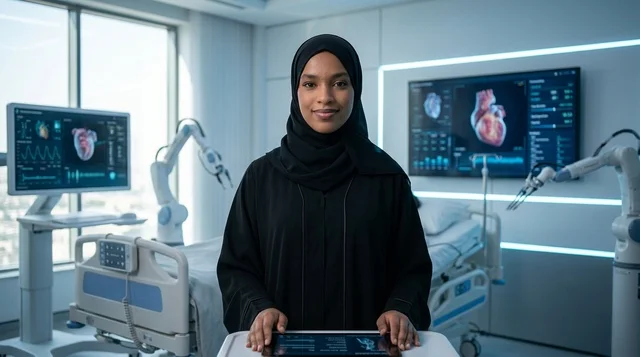 A Saudi doctor in a fully equipped medical laboratory.