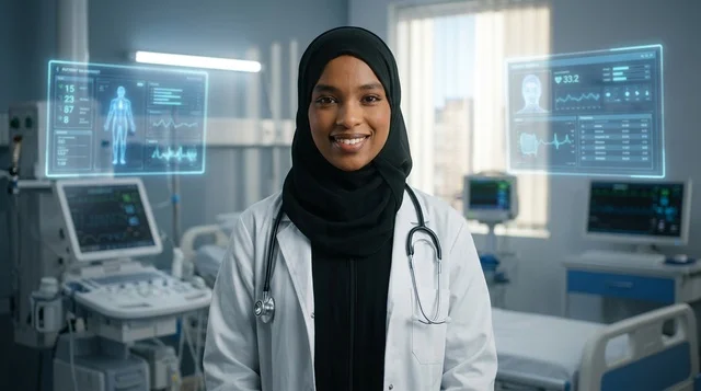 A Saudi doctor in a fully equipped medical laboratory.