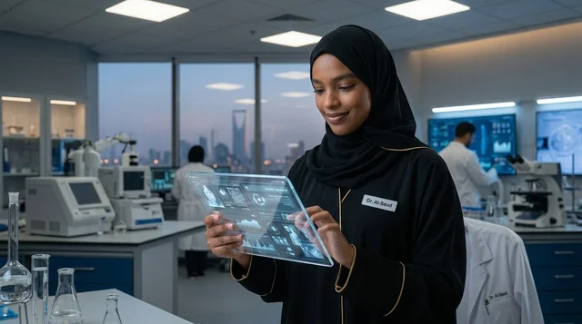 باحثة وعالمة سعودية في مختبر تقني متطور بالرياض