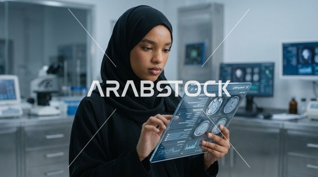 طبيبة سعودية في مختبر طبي متطور بالكامل