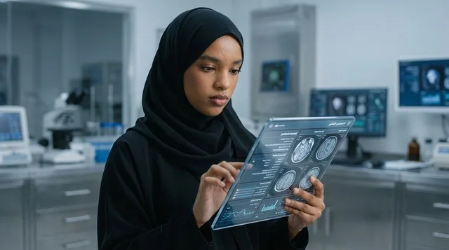 طبيبة سعودية في مختبر طبي متطور بالكامل