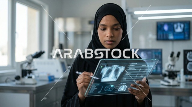 طبيبة سعودية في مختبر طبي متطور بالكامل