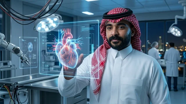 A Saudi doctor uses modern medical hologram technology.