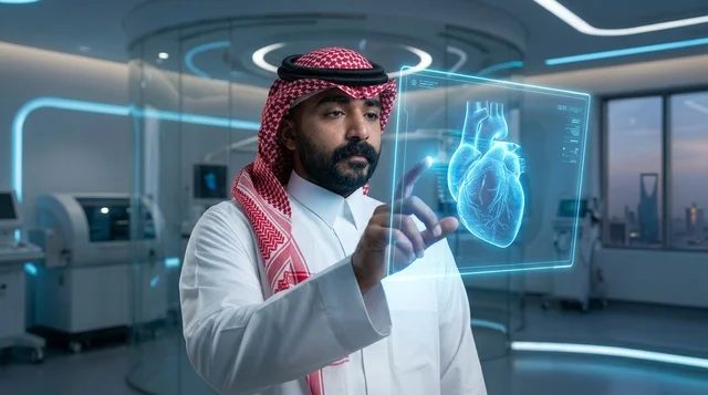 A Saudi doctor uses modern medical hologram technology.