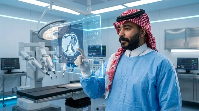 Saudi Surgeon Using Holographic Medical Screen in OR