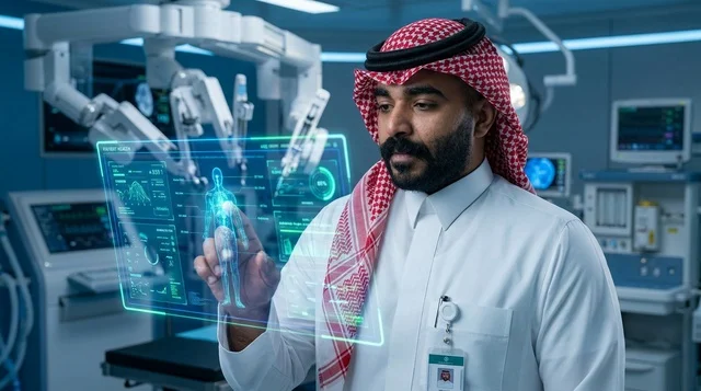 طبيب سعودي يستخدم شاشة هولوغرام طبية في المستشفى