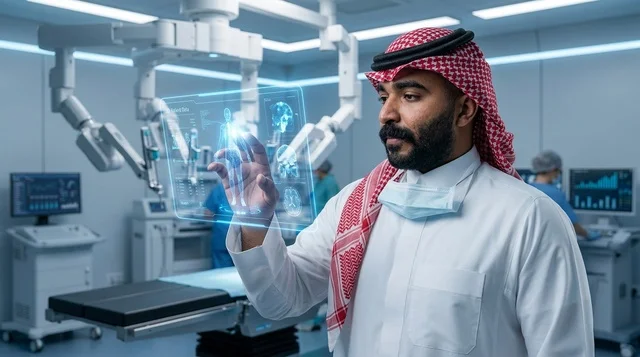 Saudi Doctor Using Futuristic Holographic Screen