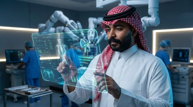 طبيب سعودي يستخدم شاشة هولوغرامية في غرفة العمليات