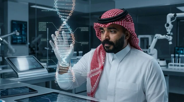 A Saudi doctor uses modern medical hologram technology.