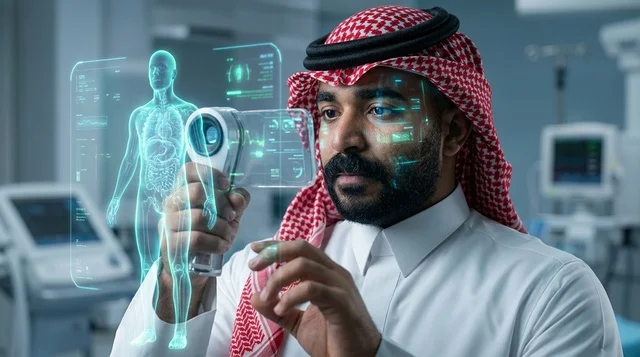 A Saudi doctor uses modern medical hologram technology.