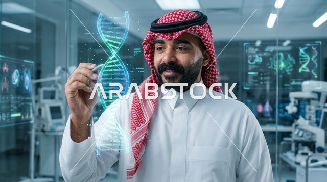 باحث وعالم سعودي يدرس جينات الحمض النووي بمختبر متطور