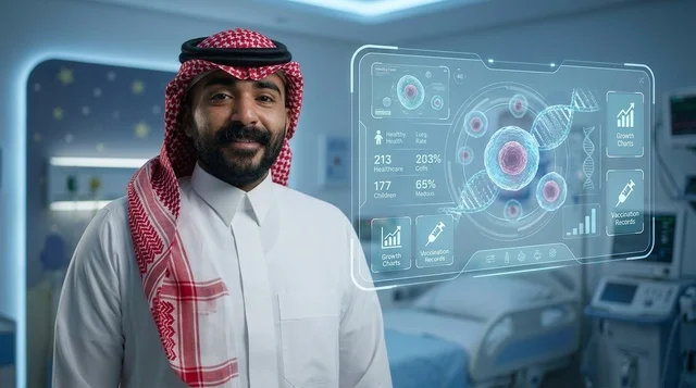 A Saudi doctor uses modern medical hologram technology.