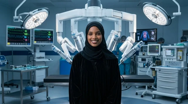 Saudi Woman in High Tech Robotic Surgery Operating Room