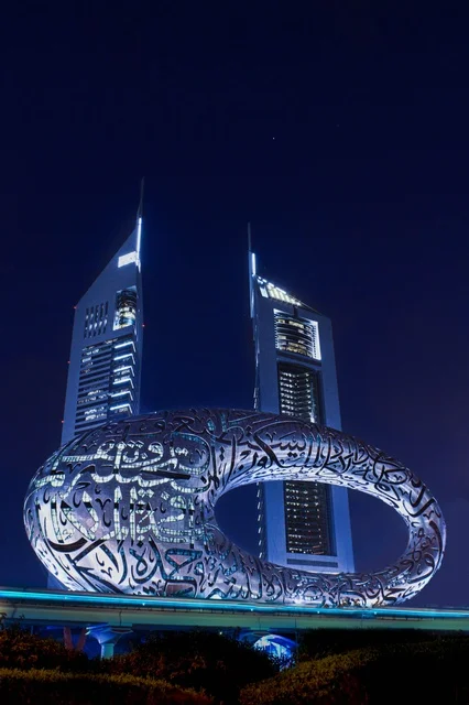 Museum of the Future and Emirates Towers Dubai at Night