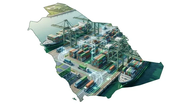Saudi Arabia Logistics and Shipping Port Map Illustration