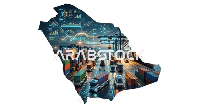 Saudi Arabia Map with Logistics and Smart Shipping Hub