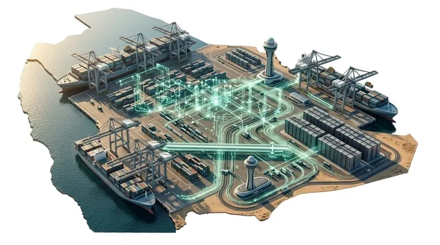 Smart Logistics Shipping Port on Saudi Arabia Map