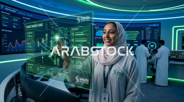 مهندسة سعودية في غرفة تحكم شبكة الطاقة الذكية
