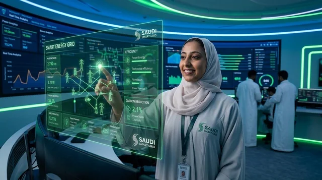 مهندسة سعودية في غرفة تحكم شبكة الطاقة الذكية