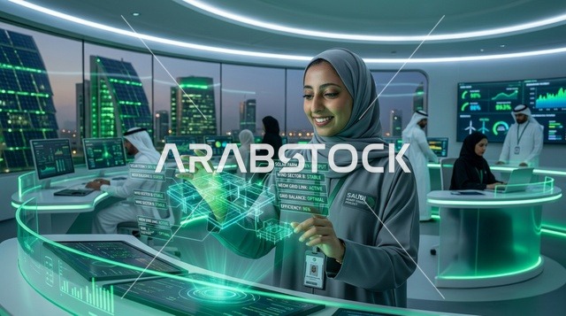 مهندسة سعودية في غرفة تحكم الطاقة الشمسية المستقبلية