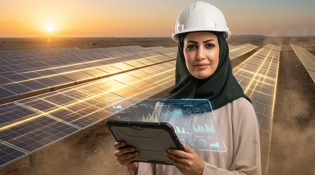 مهندسة عربية في محطة الطاقة الشمسية بالصحراء