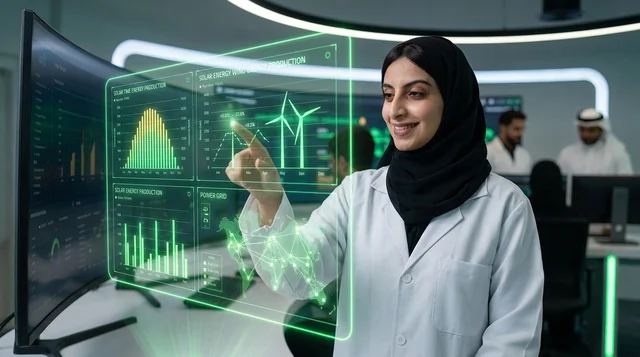 عالمة سعودية تحلل بيانات الطاقة الشمسية عبر الهولوغرام