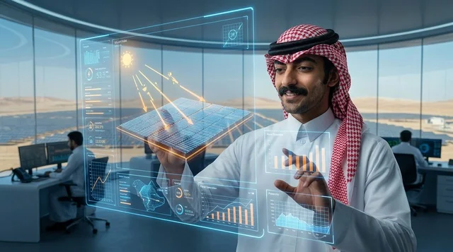 مهندس سعودي يستخدم شاشة هولوغرام للطاقة الشمسية