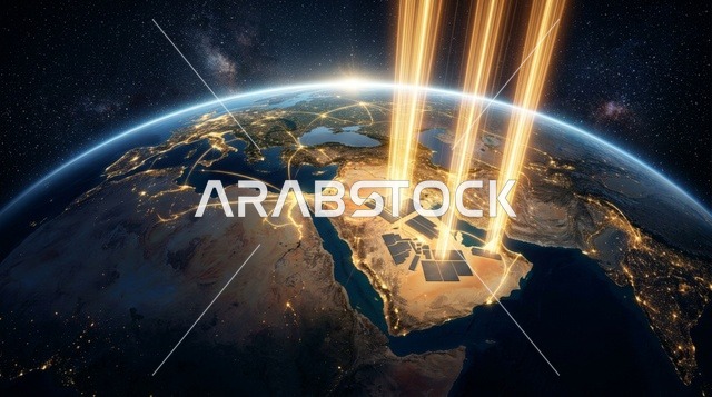 Solar Energy Fields on Middle East Map from Space