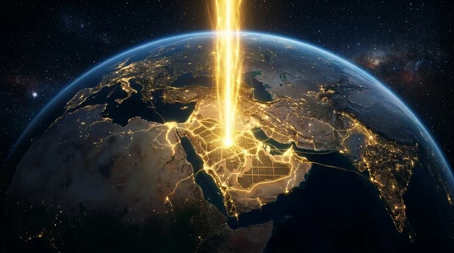 Solar Energy Beam on Arabian Peninsula Earth Space