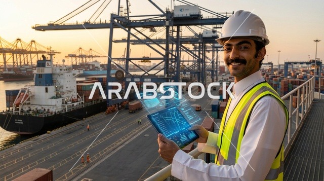 مهندس موانئ سعودي في محطة شحن الحاويات