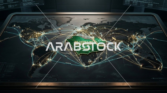 Saudi Arabia Digital World Map Global Network Screen