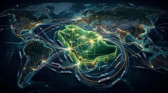Saudi Arabia Global Energy Trade Map Night Graphic