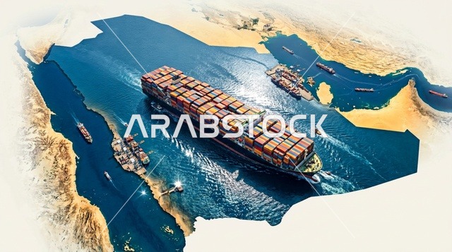 Cargo Container Ship on Saudi Arabia Map Logistics