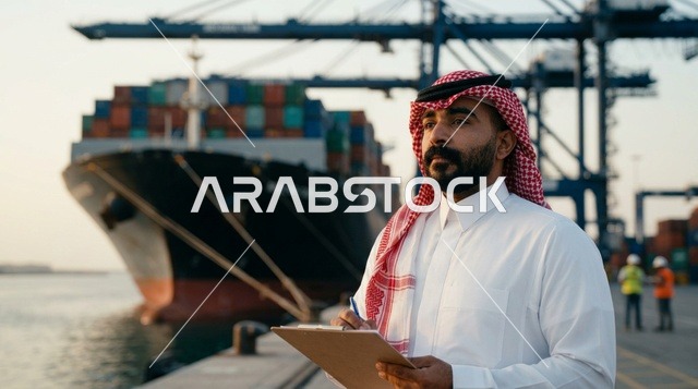 مفتش سعودي في ميناء شحن حاويات
