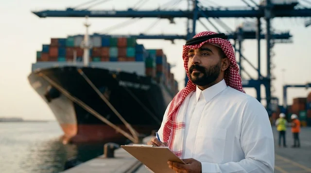 Saudi Port Inspector at Cargo Ship Harbor