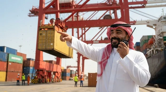Saudi Port Officer at Cargo Container Shipping Terminal