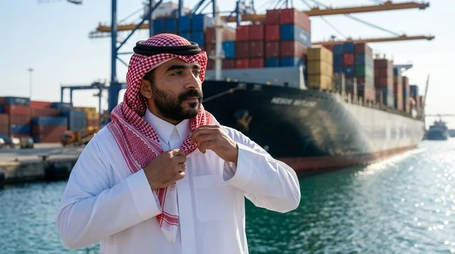 Saudi Businessman at Commercial Cargo Shipping Port