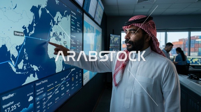 مدير لوجستيات سعودي في غرفة تحكم الميناء والشحن
