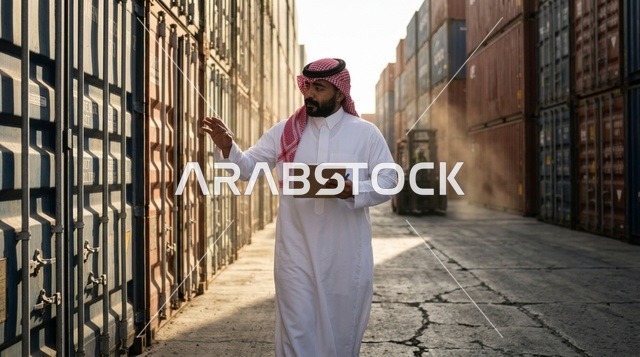مفتش موانئ سعودي في ساحة حاويات الشحن