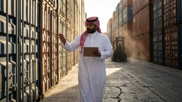 Saudi Logistics Inspector at Shipping Container Port