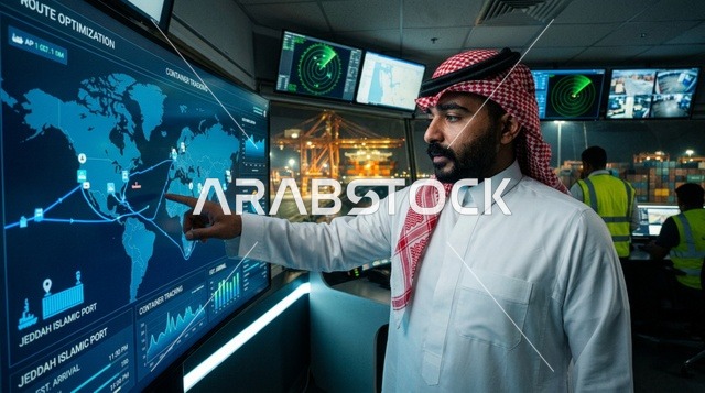 Arab Operator at Jeddah Islamic Port Control Room