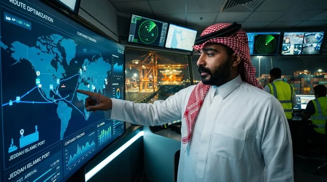 Arab Operator at Jeddah Islamic Port Control Room Arab Operator at Jeddah Islamic Port Control Room