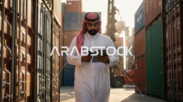 Saudi Logistics Customs Inspector at Cargo Shipping Port