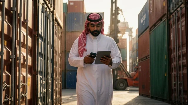 Saudi Logistics Customs Inspector at Cargo Shipping Port