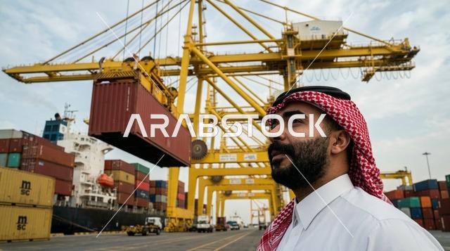 مشرف عربي يستخدم جهاز لوحي لإدارة الشحن في الميناء