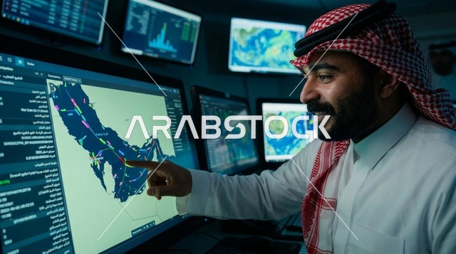 موظف لوجستيات سعودي في غرفة تحكم الموانئ الحديثة