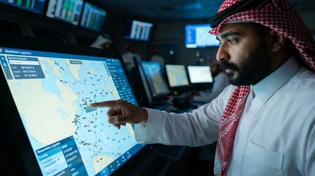 مسؤول لوجستيات سعودي في غرفة تحكم الملاحة البحرية