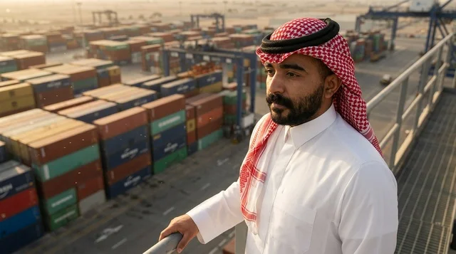 Saudi Businessman at Commercial Shipping Container Port