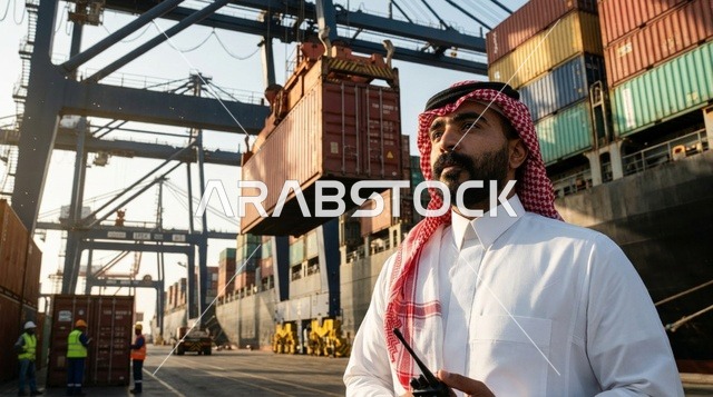 مشرف ميناء سعودي يتابع حركة حاويات الشحن والتصدير