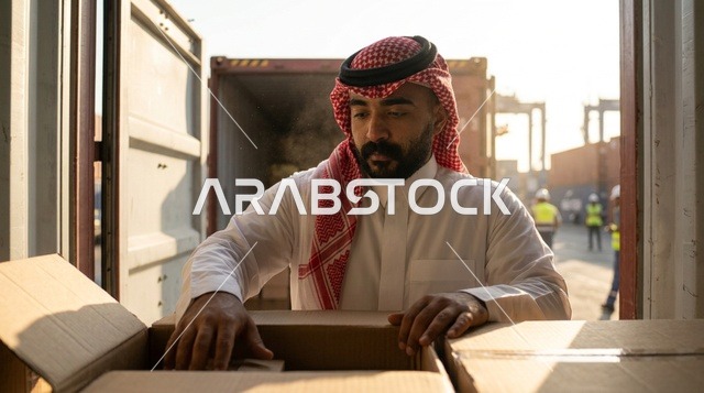 Saudi Man Inspecting Cargo Containers at the Port
